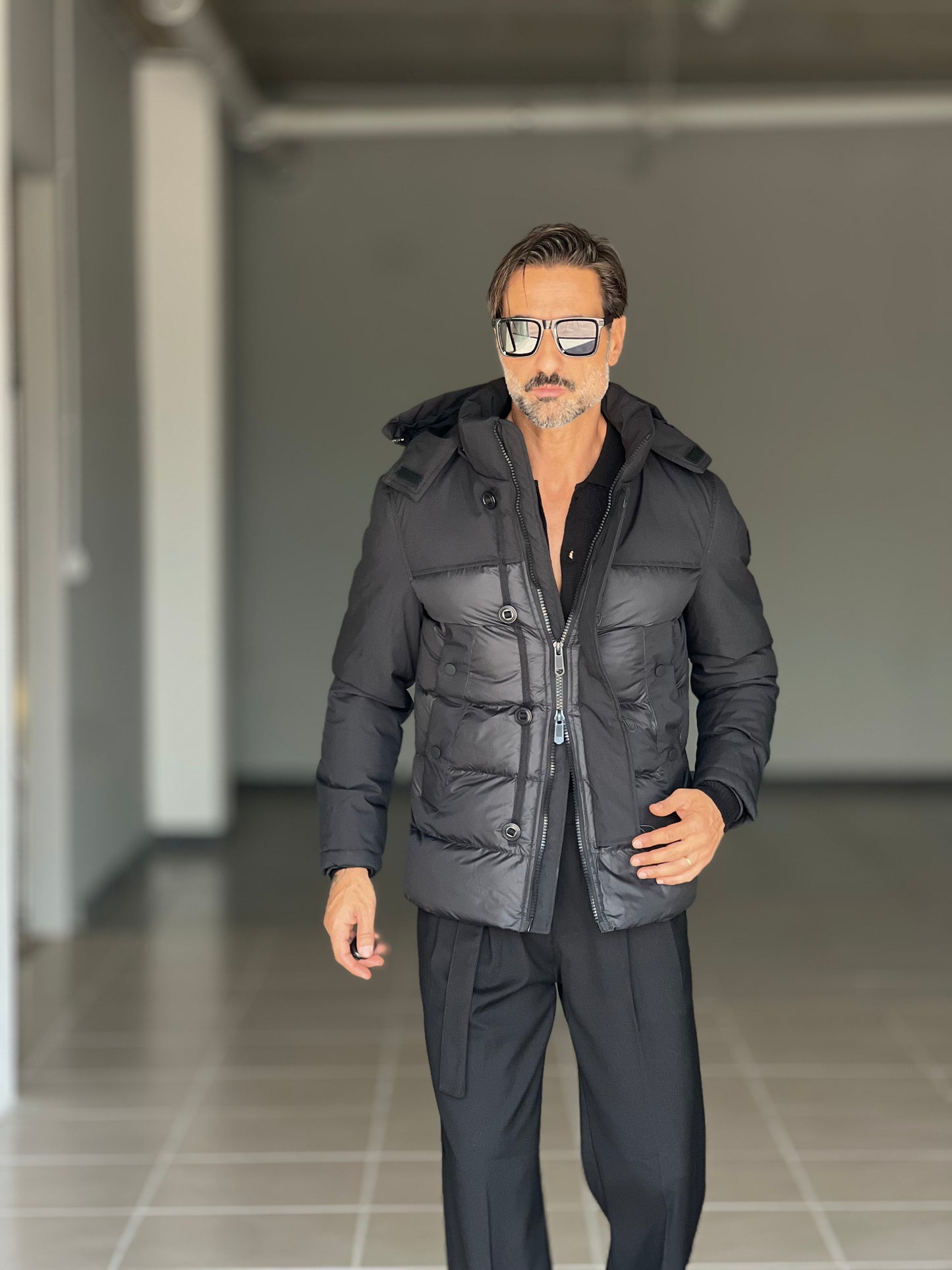 PIUMINO NERO TECNCO E TESSUTO DOPPIO CURSORE HAPPER