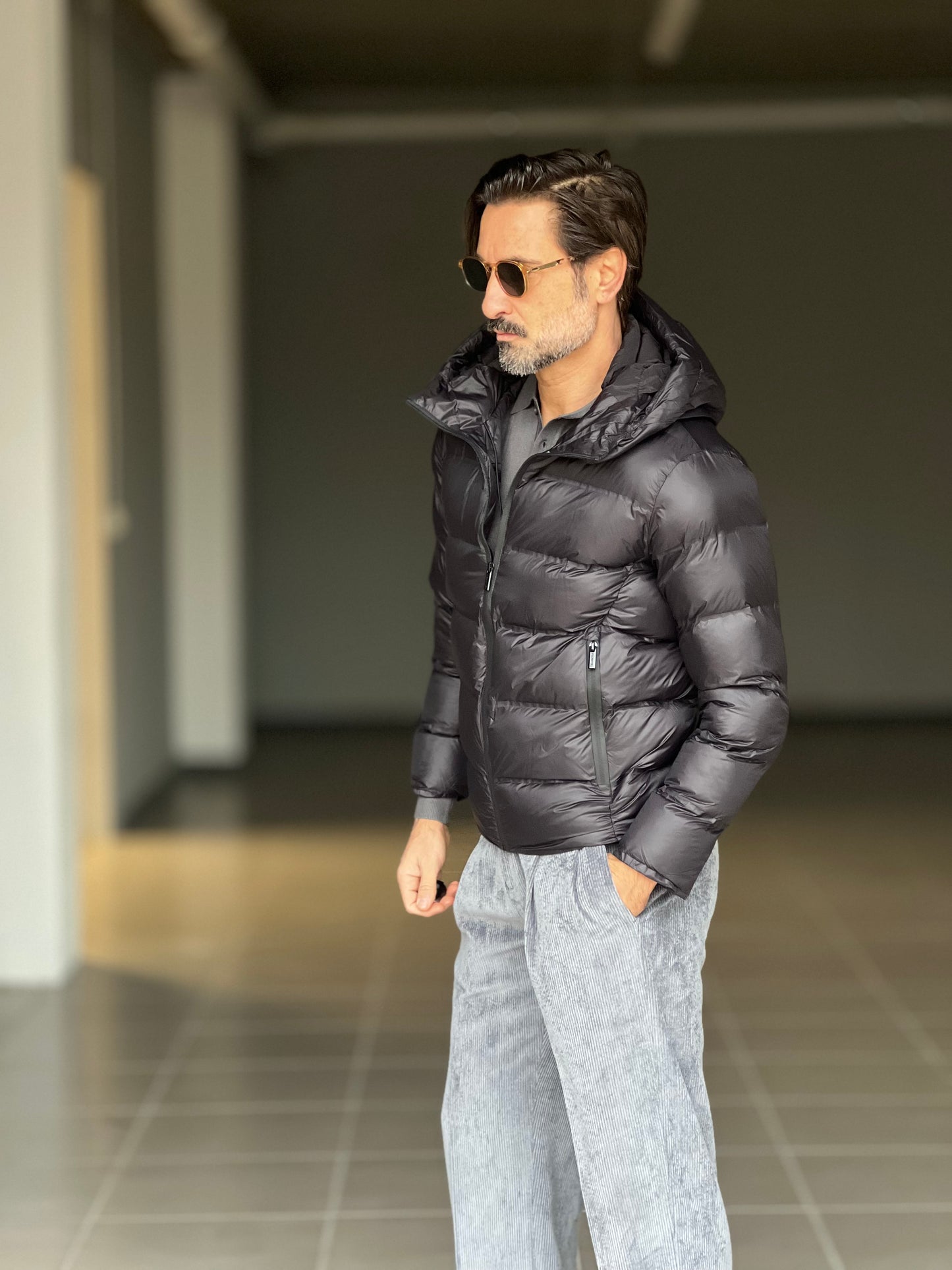 PIUMINO NERO TECNCO COLLO SCIARPA  CAPPUCCIO TELAMIRA