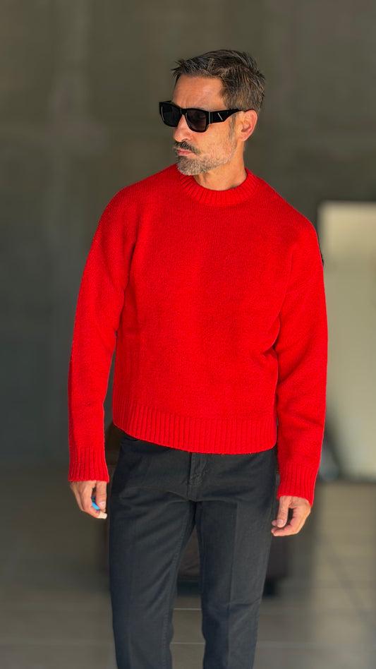 PULLOVER ROSSO CROP MISTO LANA EFFETTO SHETTLAND