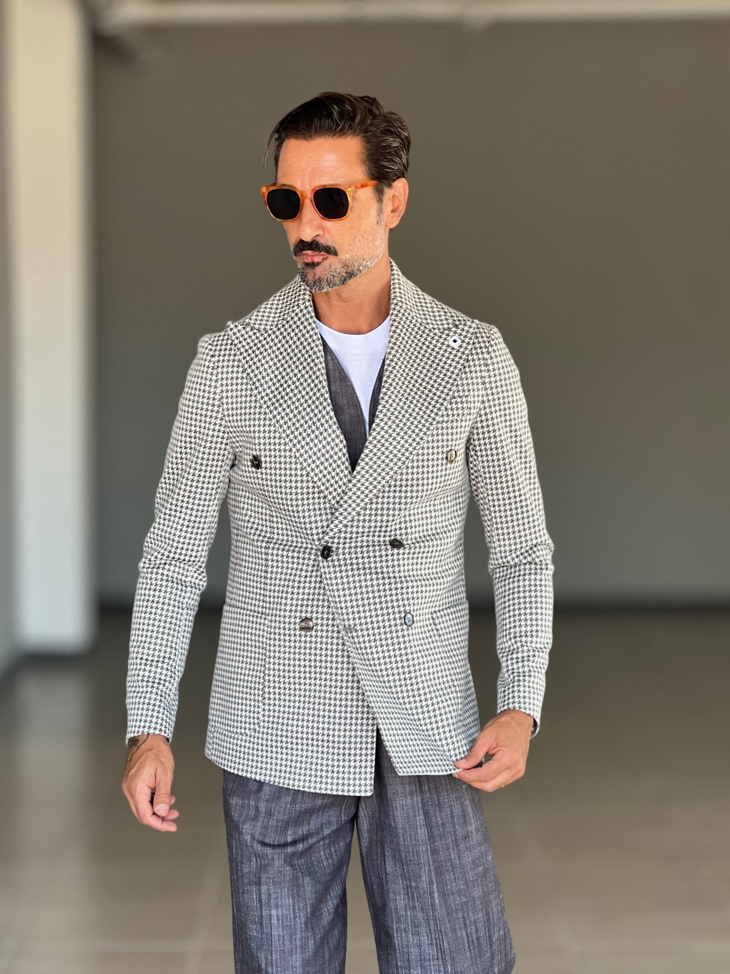 GIACCA PIE DE POULE NERA E BEIGE DOPPIOPETTO