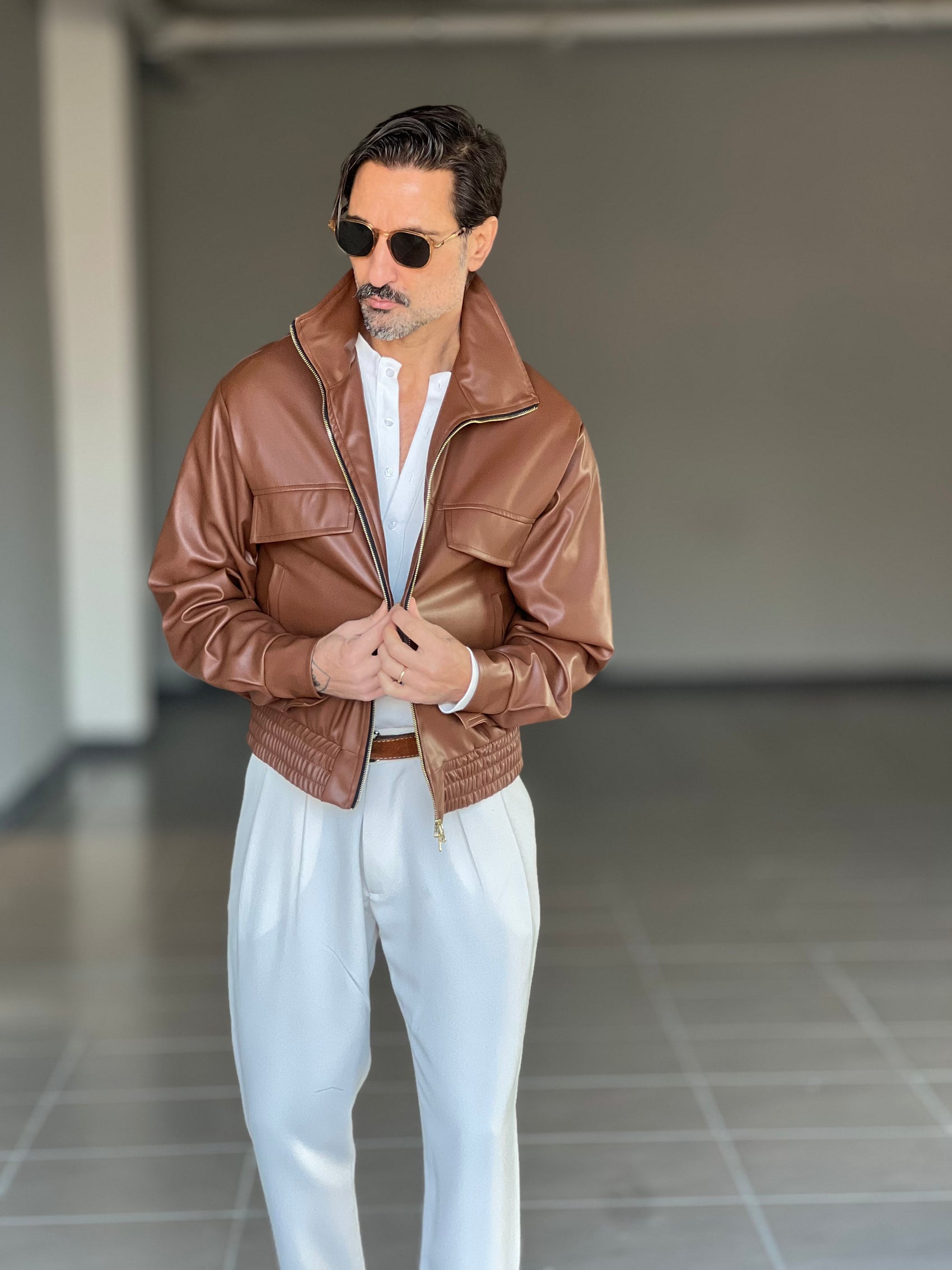GIUBBINO CUOIO  ECOPELLE CROP OVERSIZE