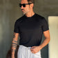 NEW T SHIRT NERA EFFETTO FILO DI SCOZIA