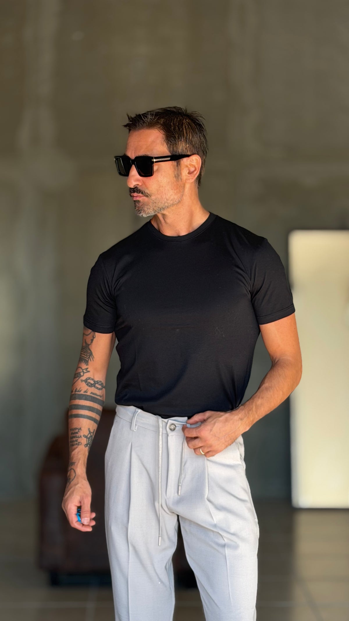 NEW T SHIRT NERA EFFETTO FILO DI SCOZIA