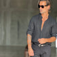 CAMICIA COREANA NERA  LINO
