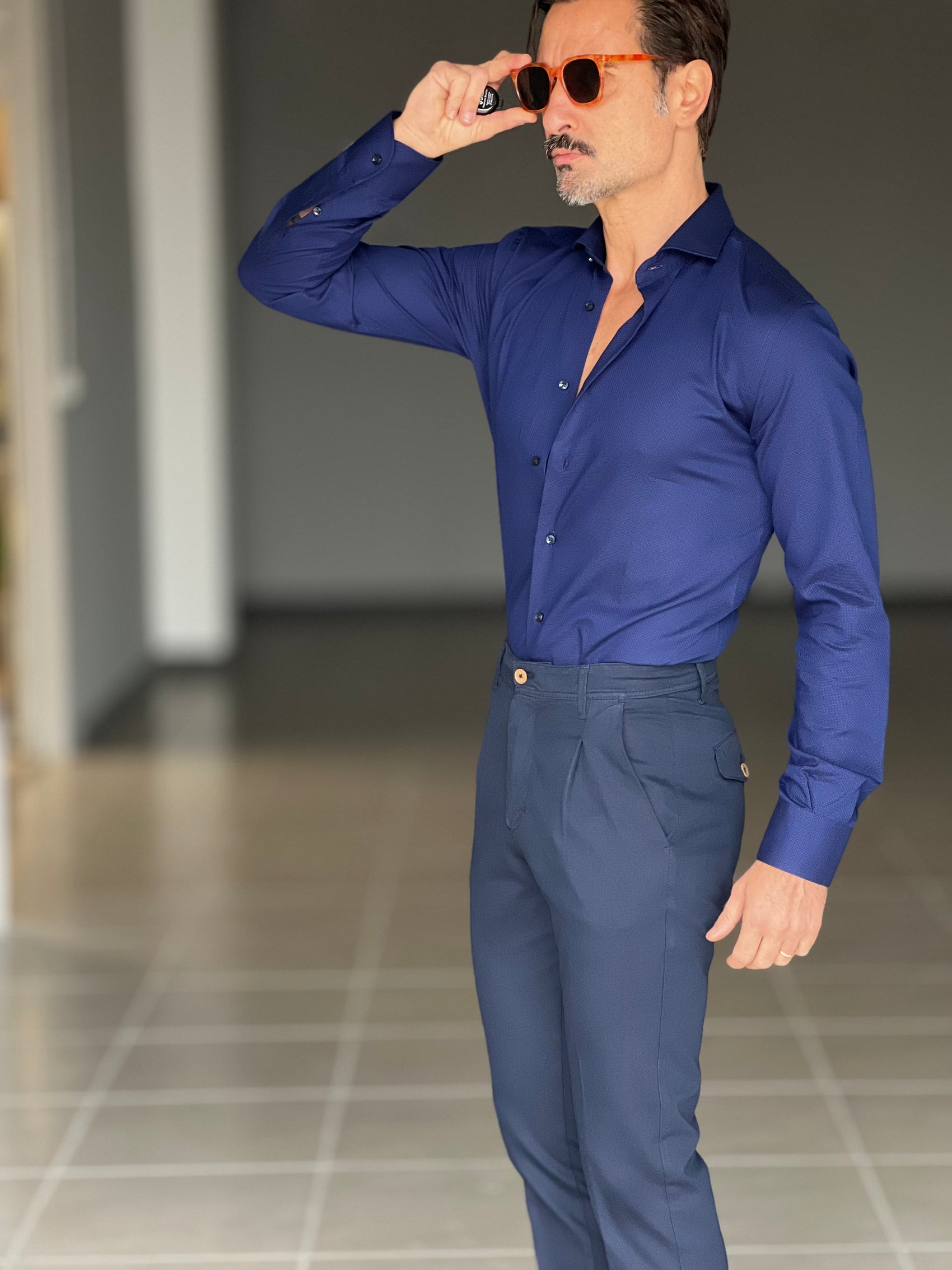 CAMICIA DEPOT BLU OPERATA. COTONE DOPPIO RITORTO