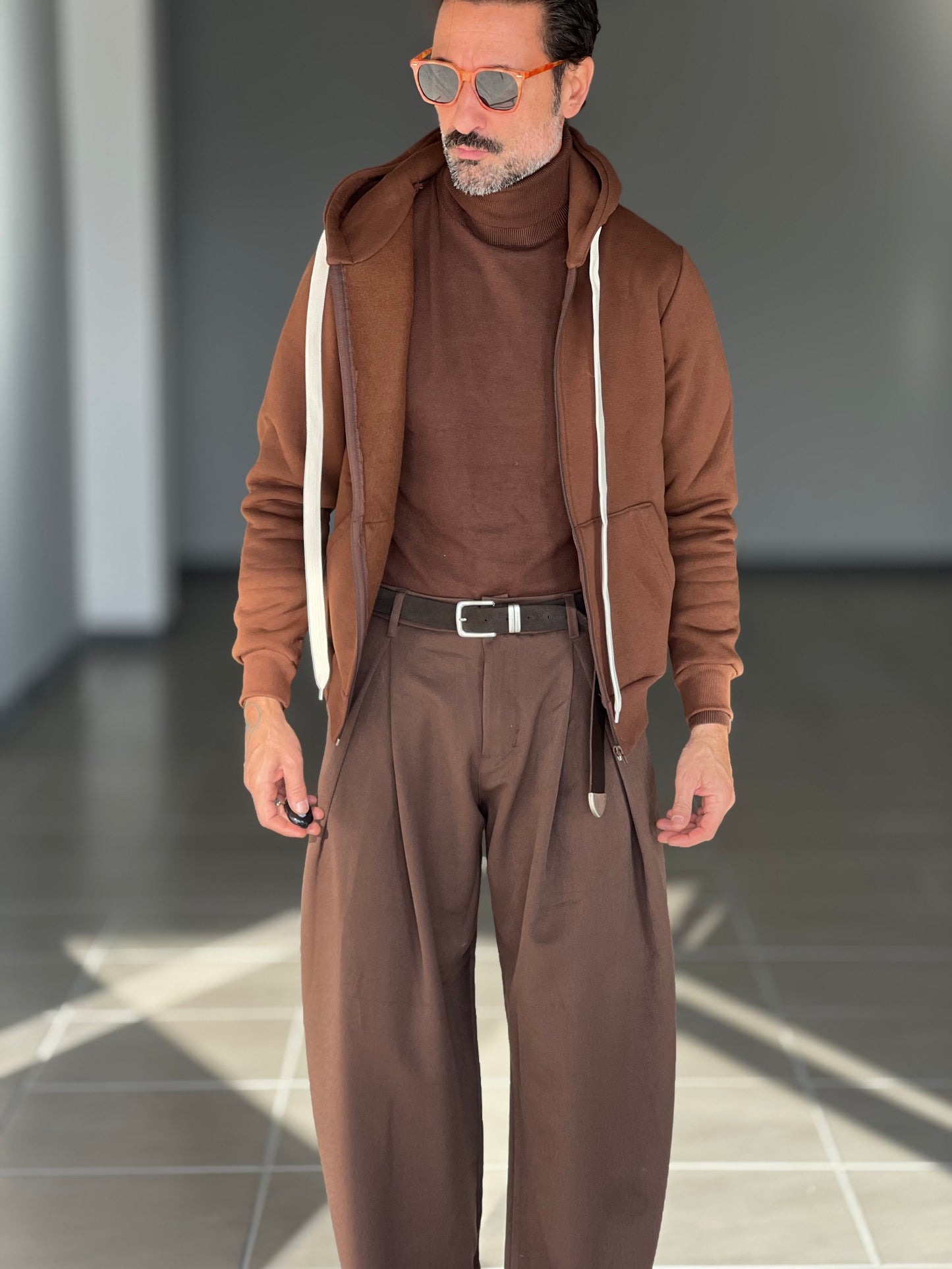 FELPA MARRONE  DOPPIATA ZIP