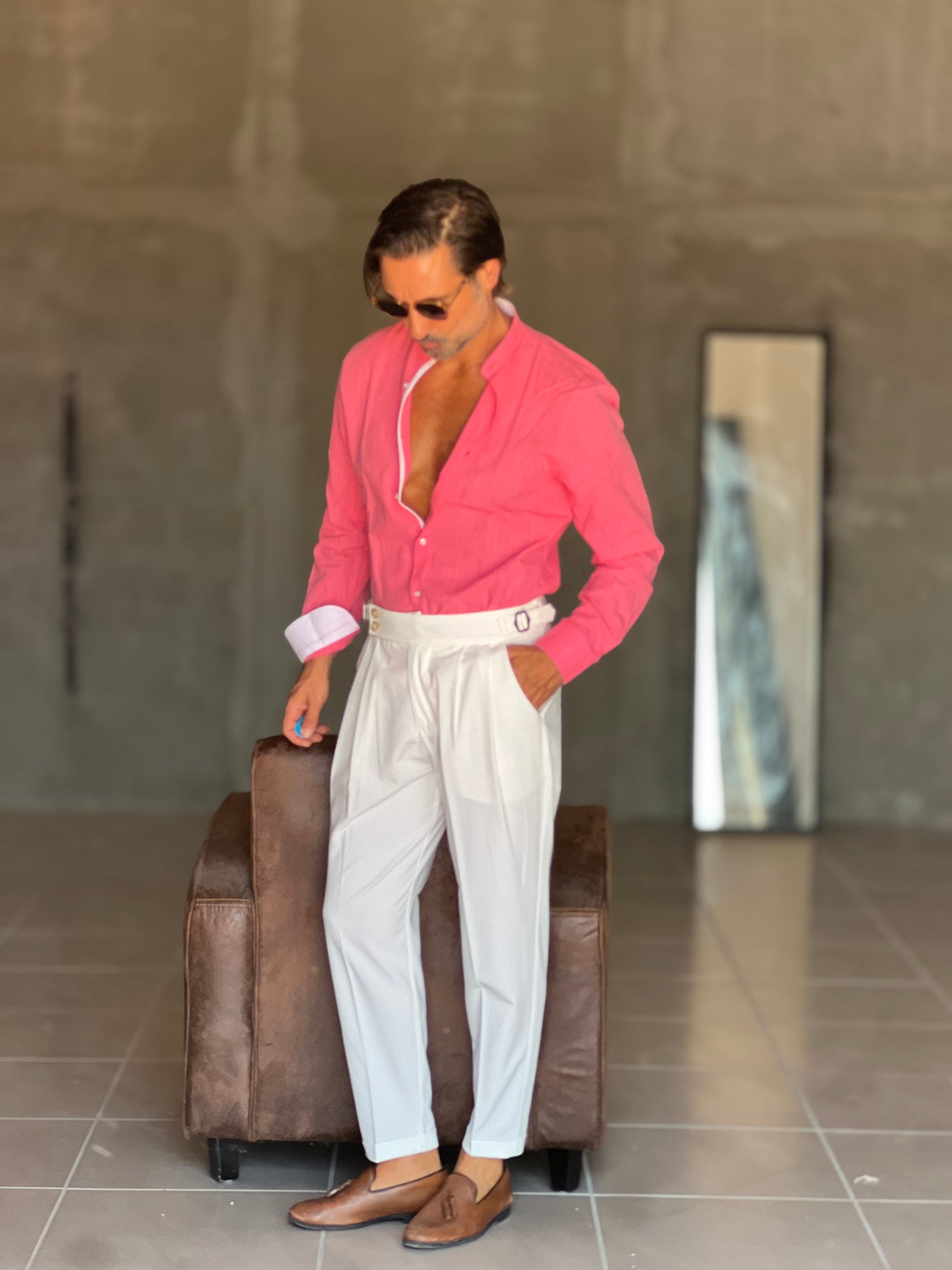CAMICIA COREANA CORALLO  LINO