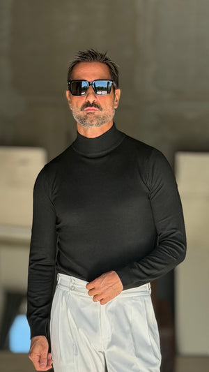 MEZZOCOLLO  COLOR NERO VISCOSA E MISTI MANICA LUNGA TELAMIRA