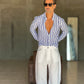 CAMICIA   BACCHETTA GRANDE  BIANCA E BLU   LINO E MISTI COLLO ITALIANO