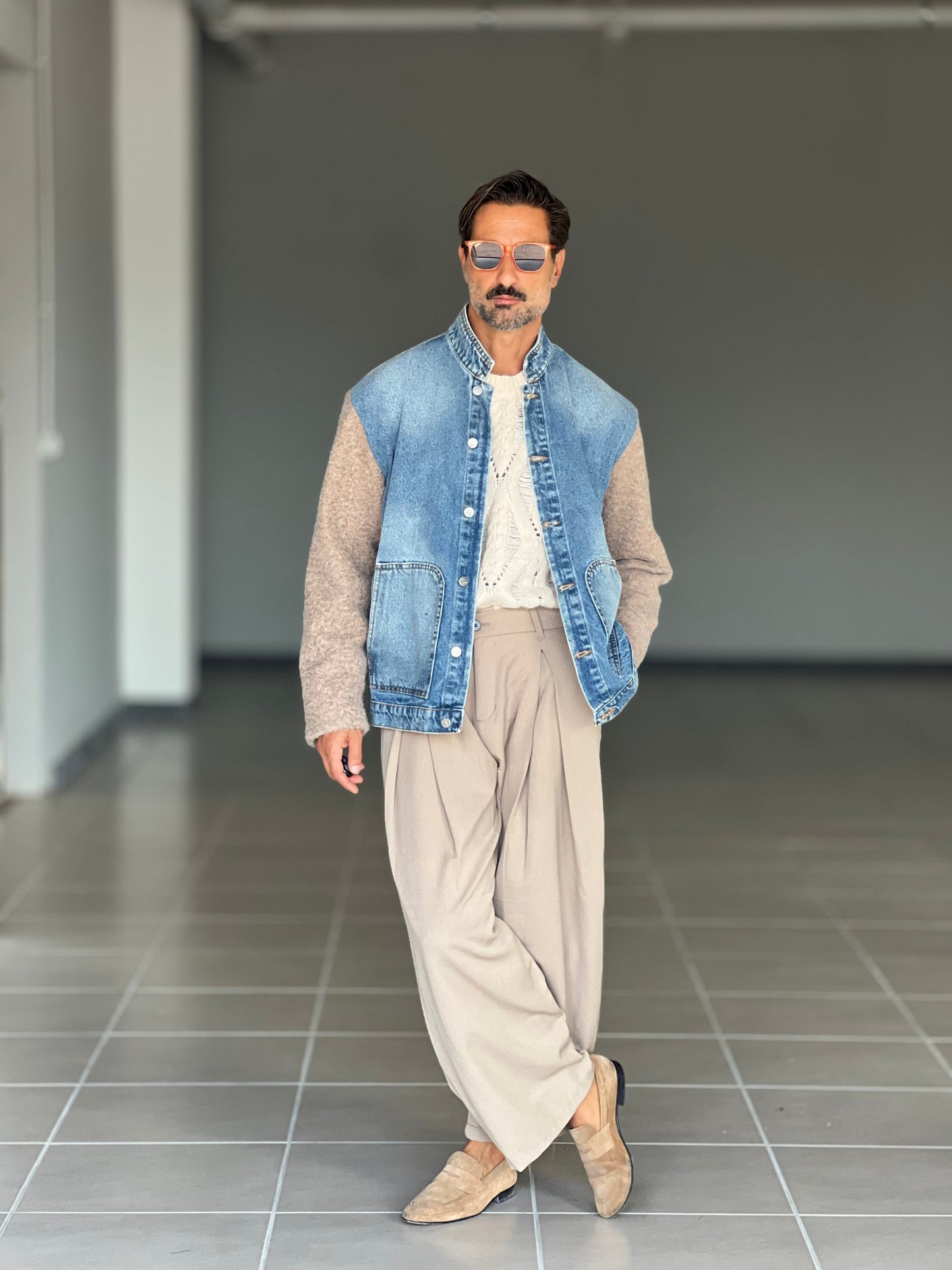 GIACCA DENIM DELAVE' MANICHE IN MAGLIA