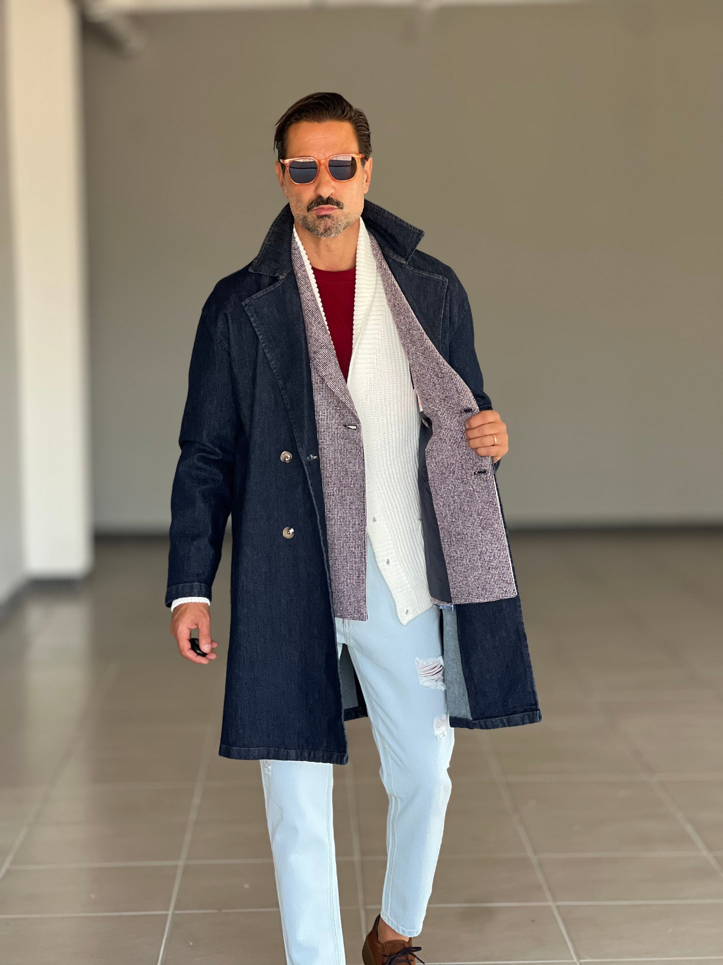 TRENCH DENIM OVER FIT SCURO