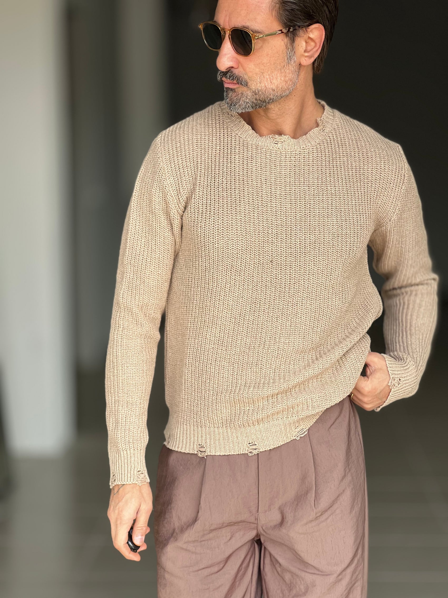 MAGLIA  BEIGE  GIROCOLLO COSTA INGLESE BL11