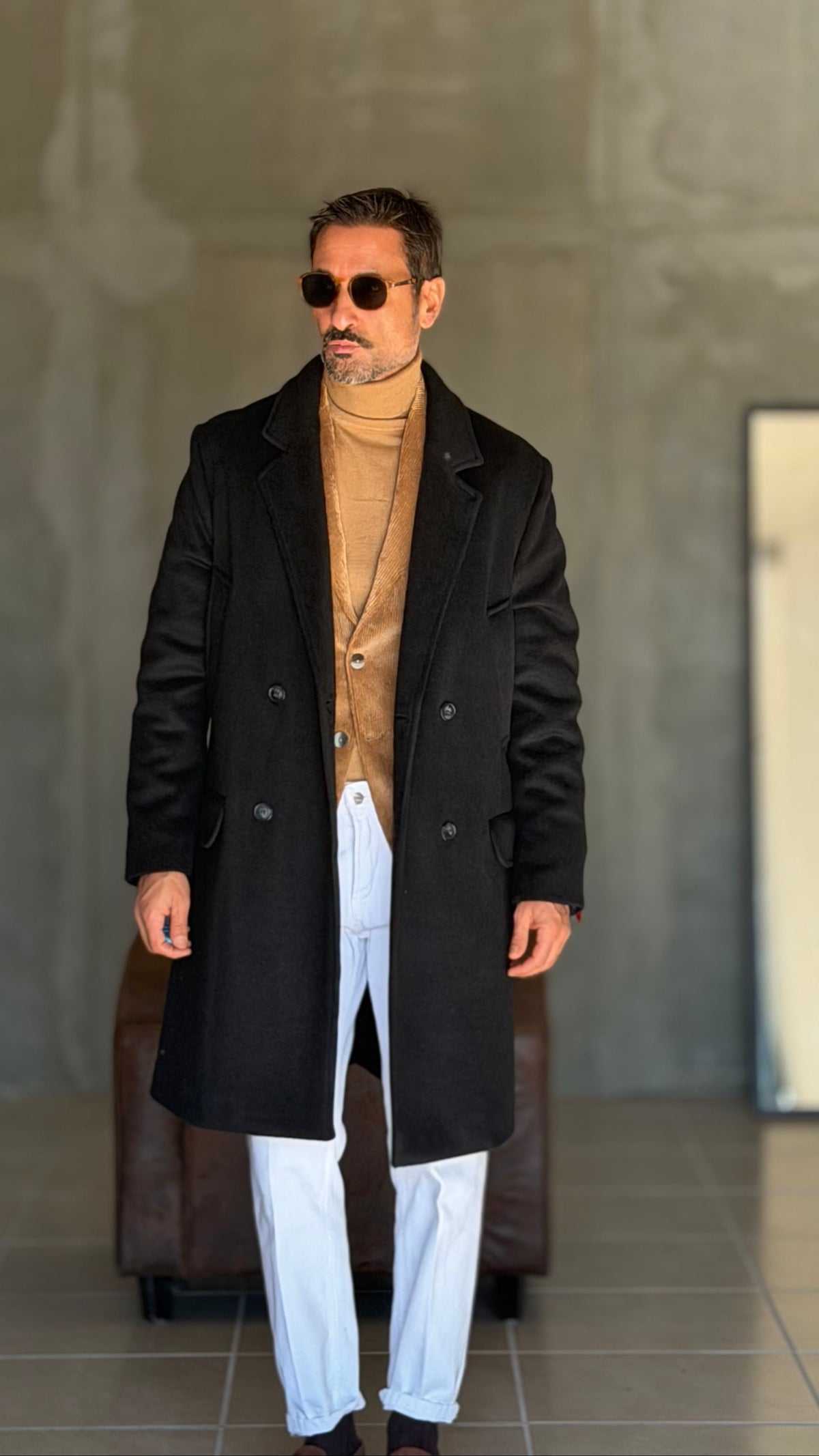 CAPPOTTO NERO DOPPIPETTO OVER FIT EFFETTO PANNO VISCOSA E MISTI TELAMIRA