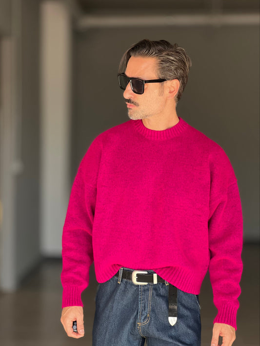 BLUE THREAD COTTON CREW NECK SWEATER