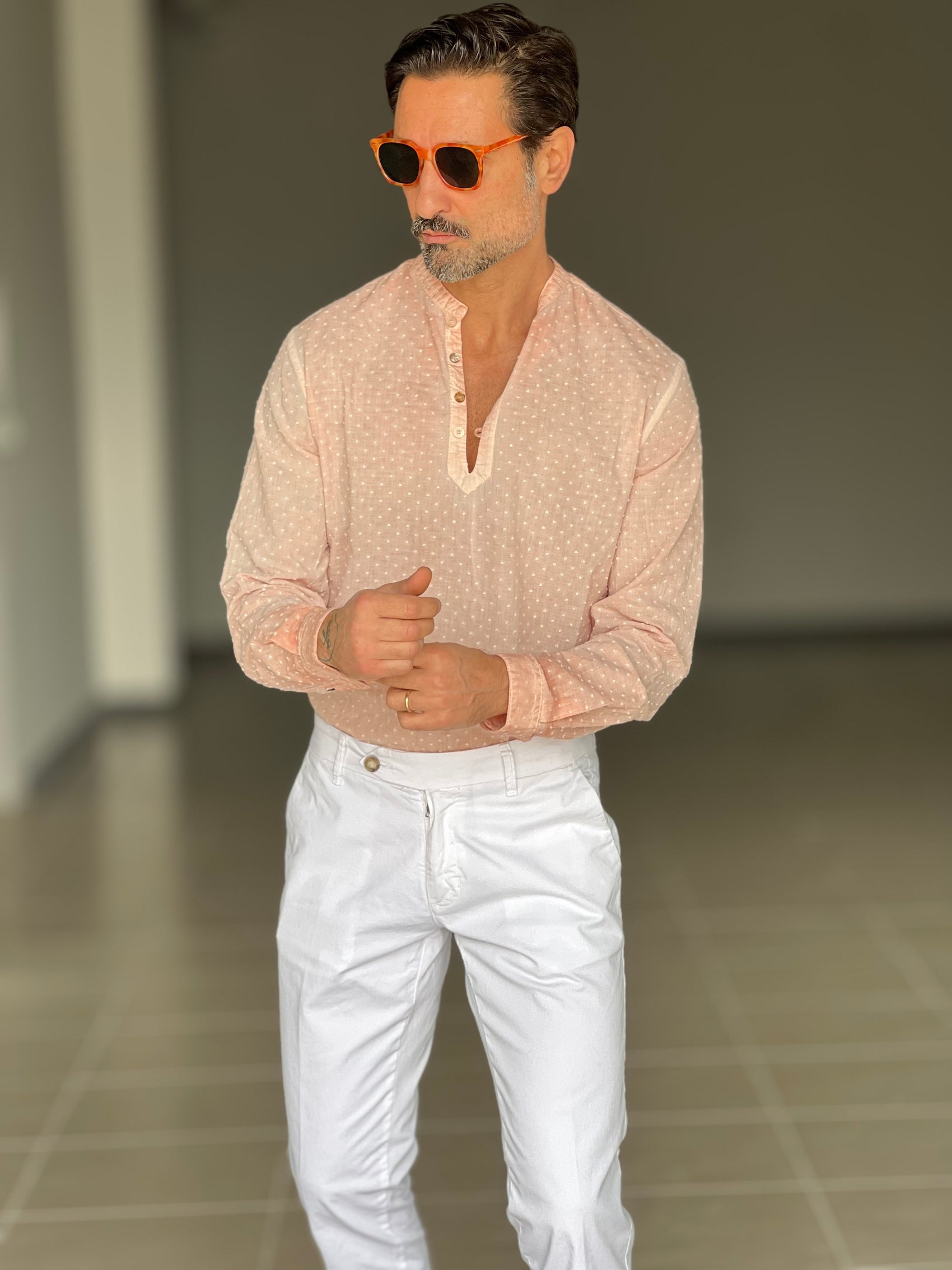 WHITE VISCOSE TROUSERS WITH REGULAR BOTTOM