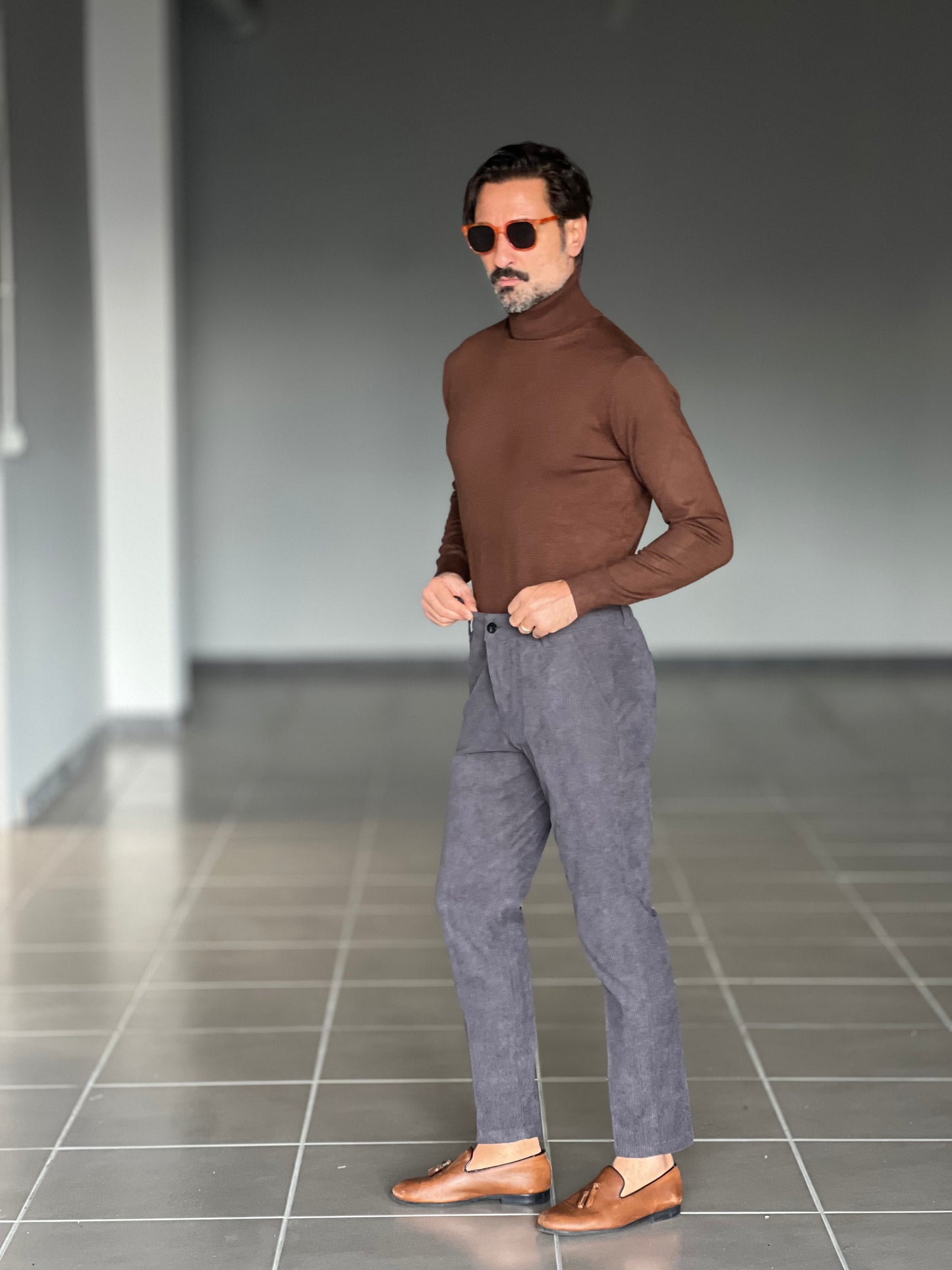 PANTALONE PIOMBO VELLUTO MILLERIGHE GAMBA DRITTA TASCA AMERICA