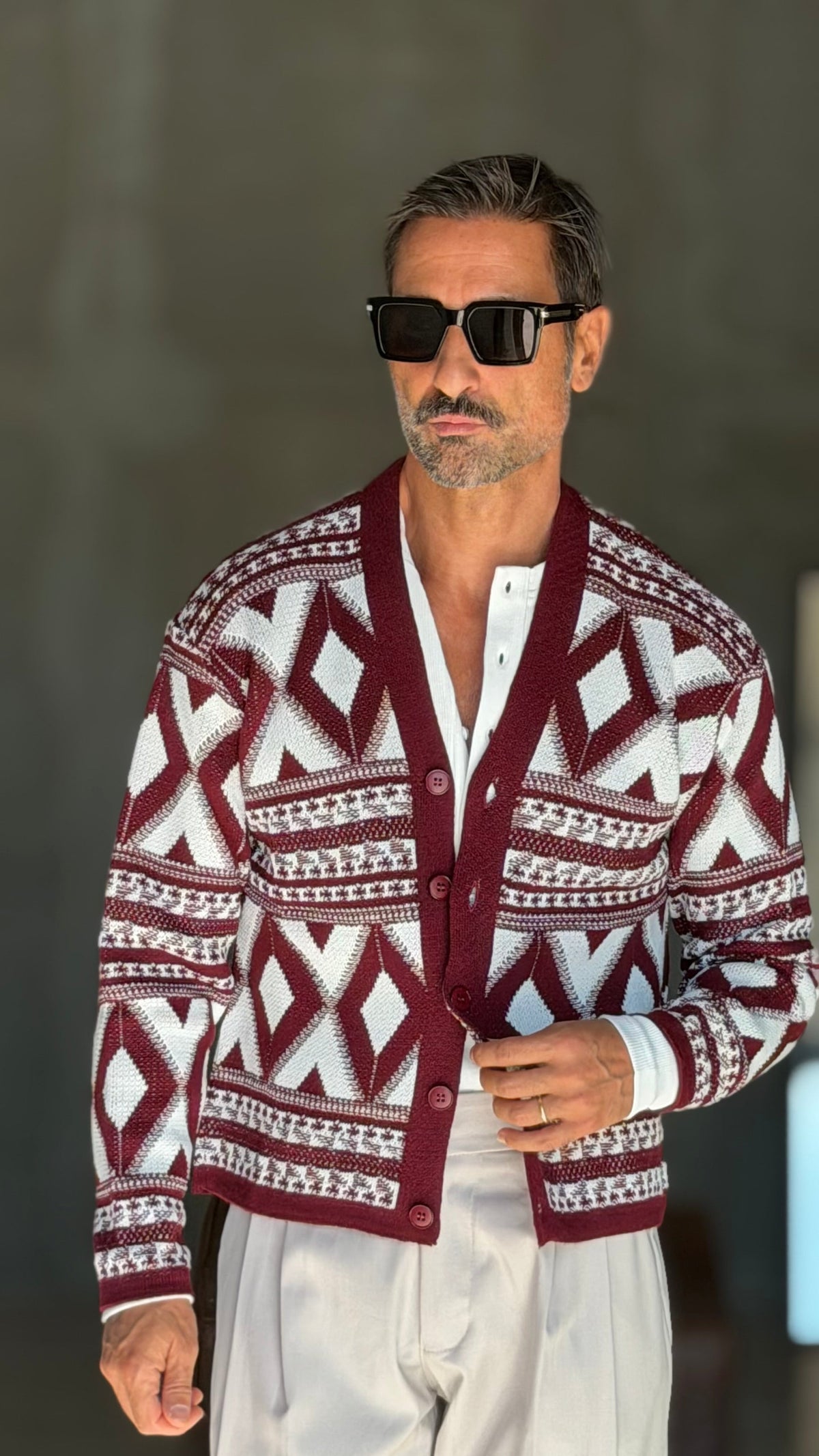 CARDIGAN PRUGNA  ETNICO CROP  FIT  PESANTE