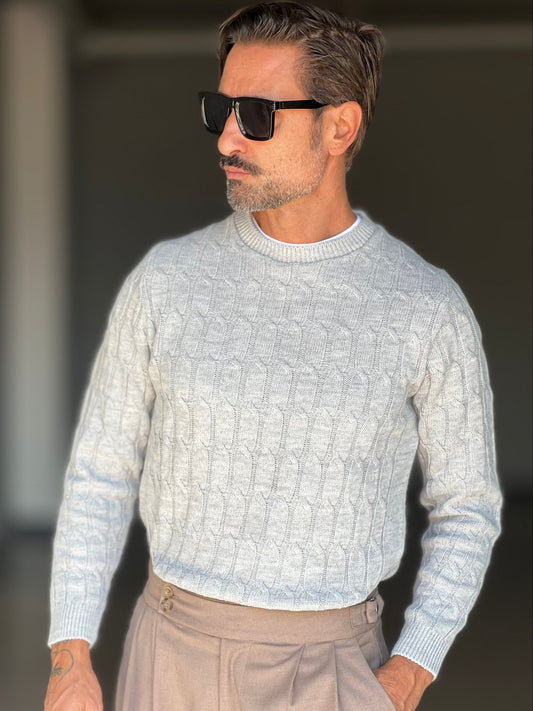 BLUE THREAD COTTON CREW NECK SWEATER