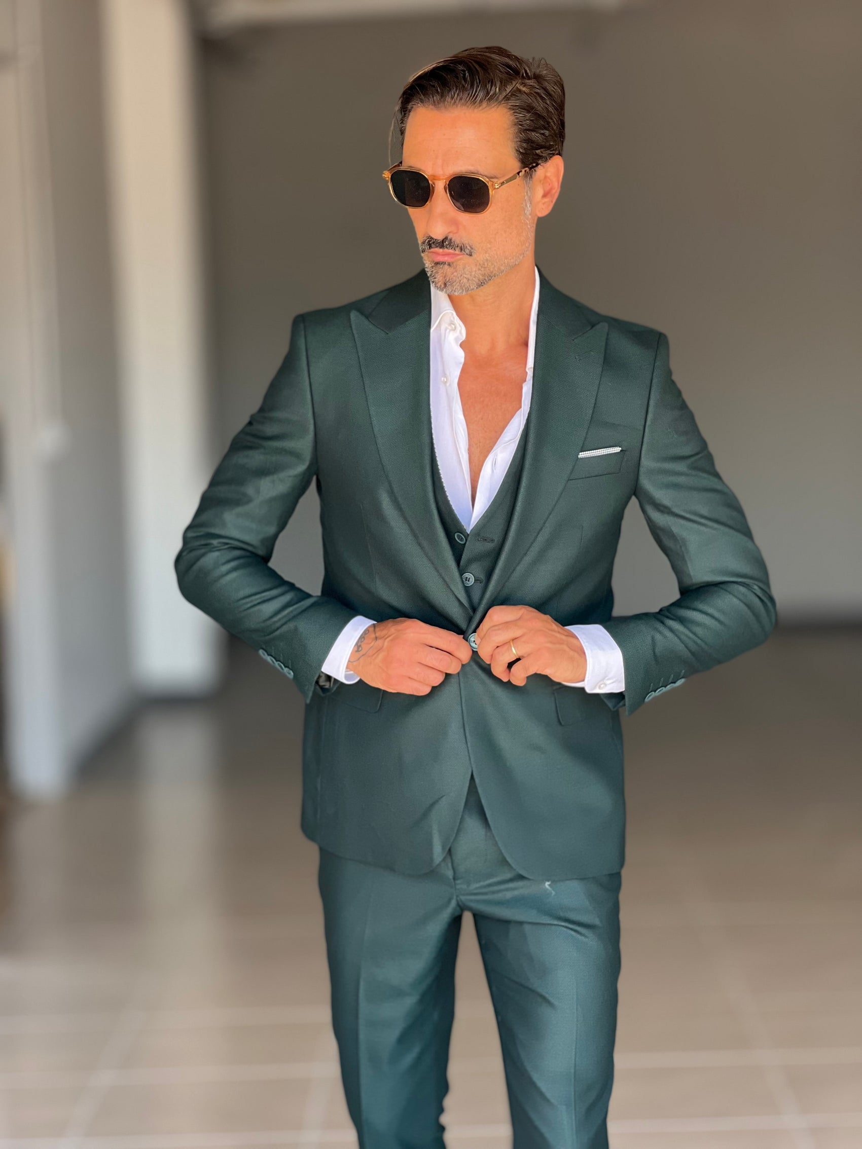 ABITO LANA E MISTI VERDE 3 PEZZI GILET REVERSIBILE