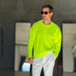 PULLOVER GIALLO FLUO  OVERFIT TESSUTO  MISTO EFFETTO SHETTLAND