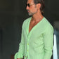 CAMICIA COREANA VERDE KIWI GOFFRATA COTONE  EFFETTO LINO. 278