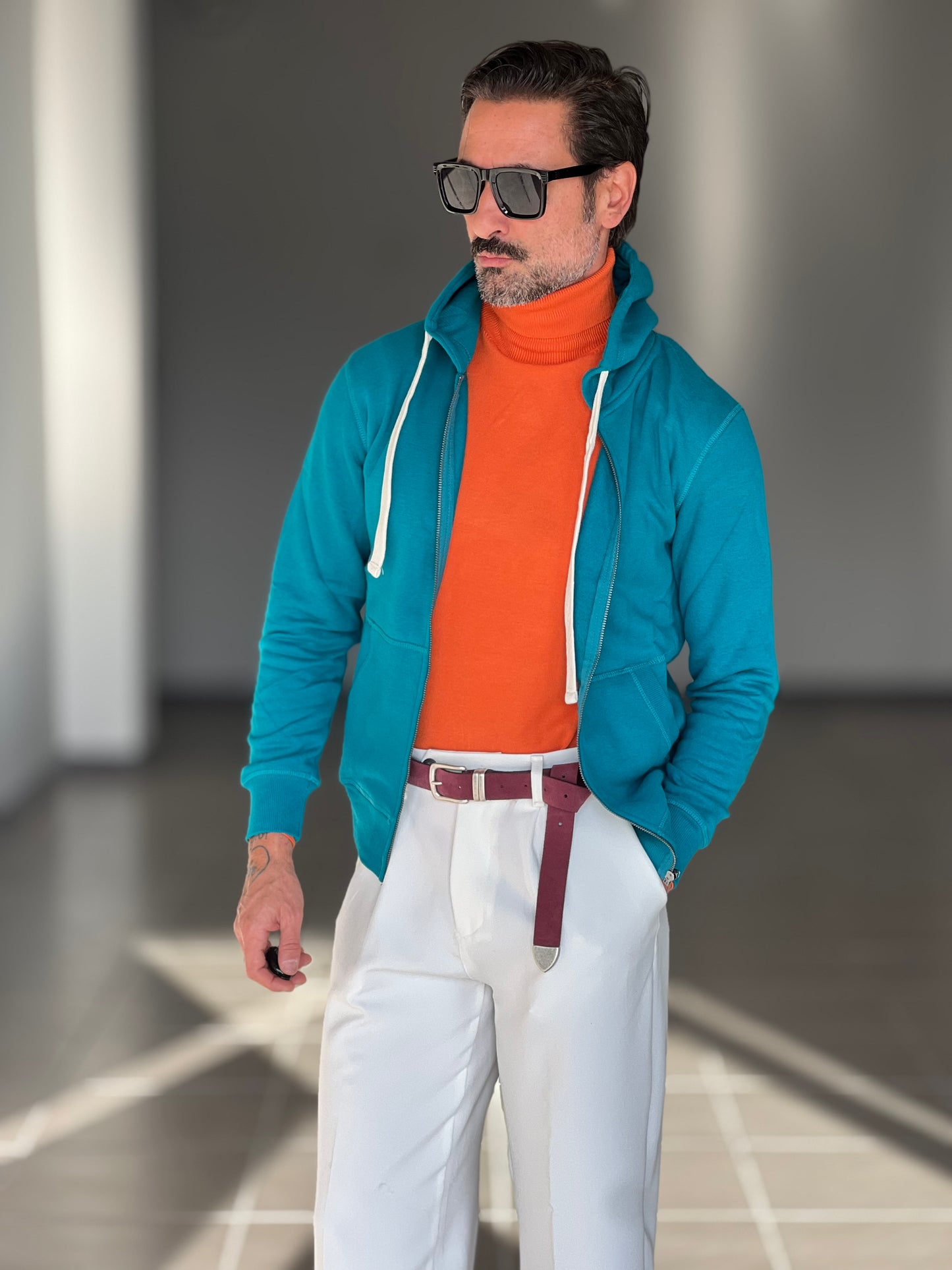 FELPA PETROLIO  DOPPIATA ZIP