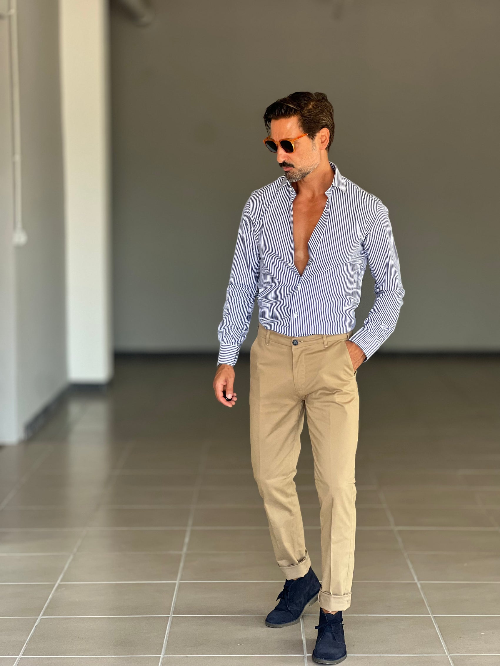 CAMICIA  DEPOT BACCHETTA BIANCA E BLU MEDIA