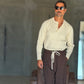 WHITE VISCOSE TROUSERS WITH REGULAR BOTTOM