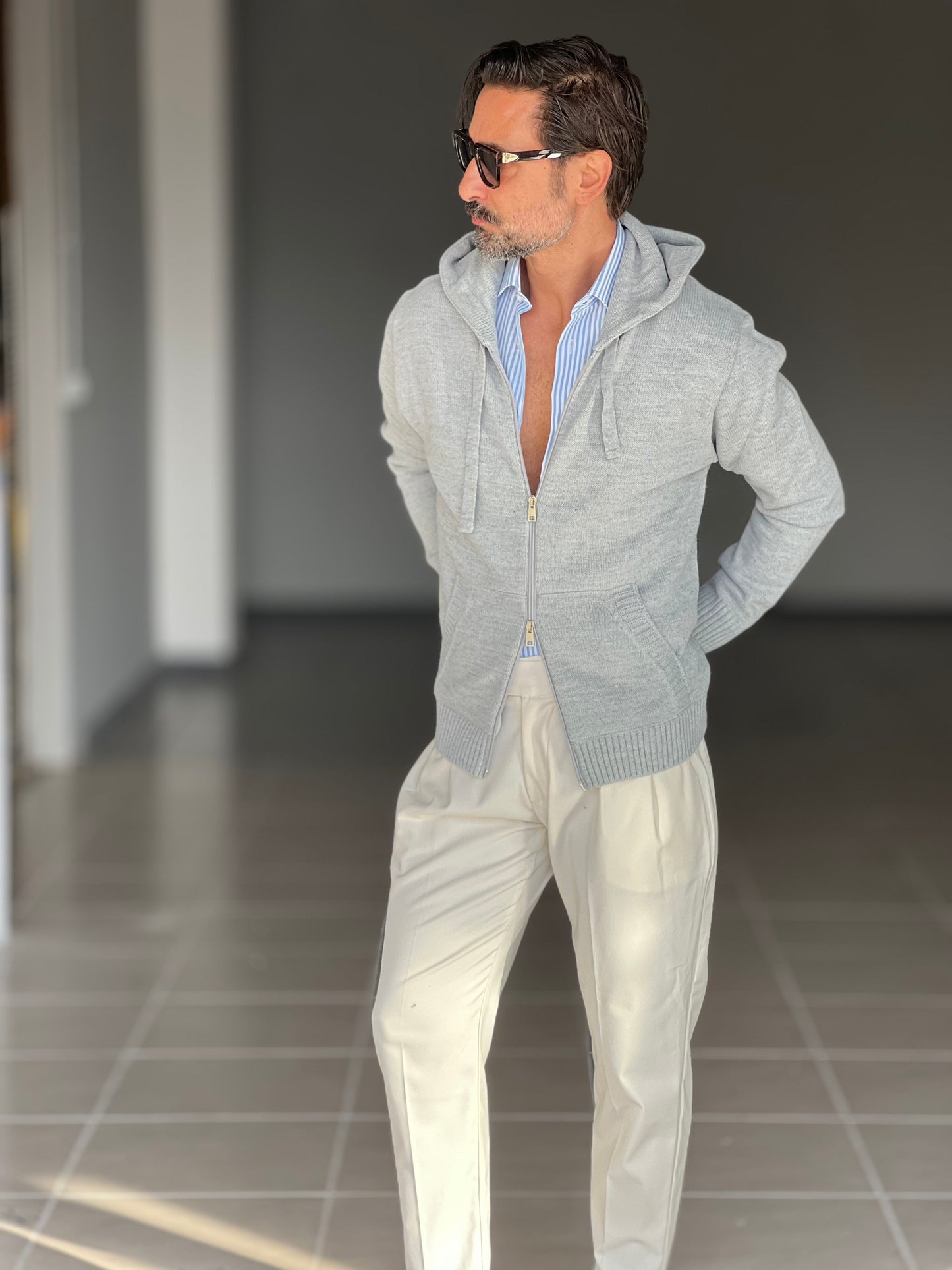 BEIGE COTTON OPEN CARDIGAN