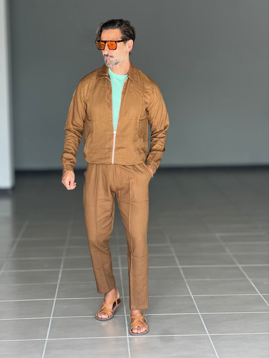 COORDINATO CACAO  LINO ZIP