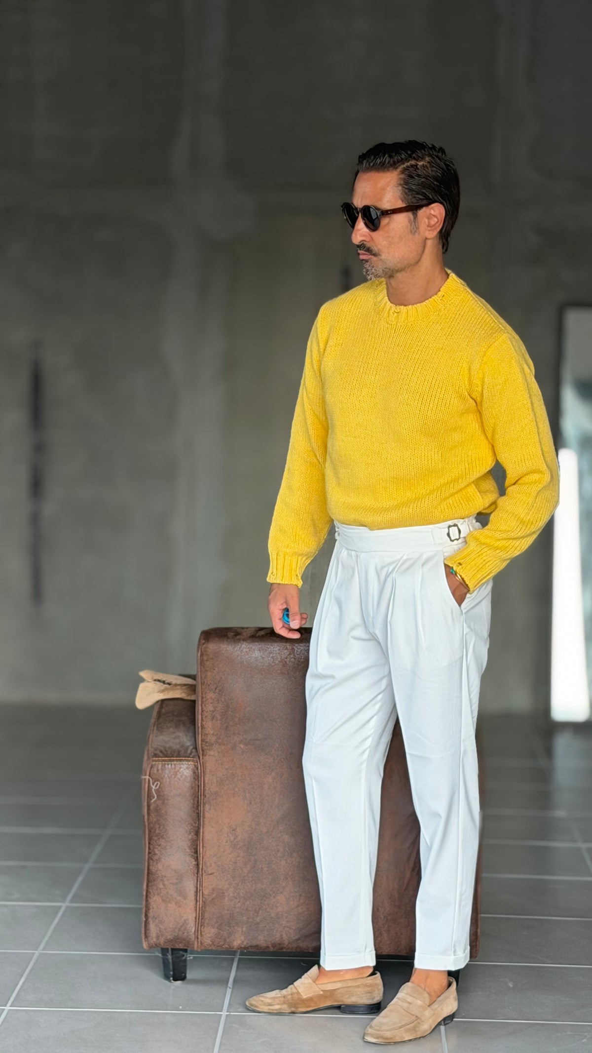 PANTALONE LATTE  VITA ALTA PINCES VISCOSA  EFFETTO FLANELLA BATTUTA