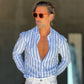 CAMICIA   BACCHETTA GRANDE  BIANCA E CELESTE  LINO E MISTI COLLO ITALIANO