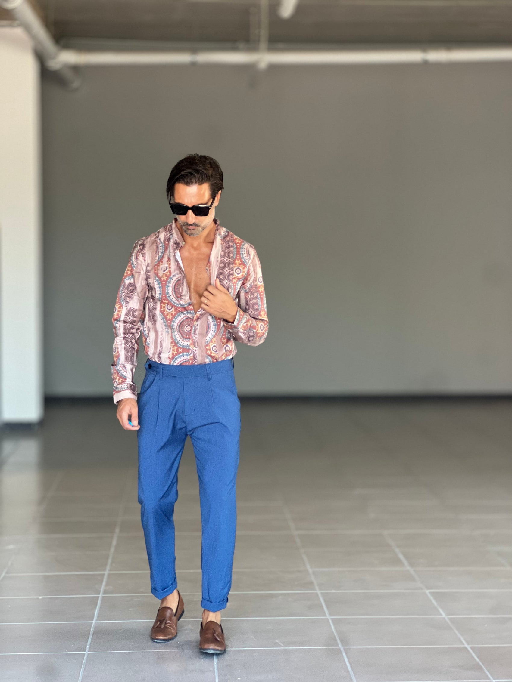 PANTALONE BLU ELETTRICO  VITA ALTA PINCES VISCOSA