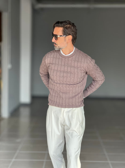 BLUE THREAD COTTON CREW NECK SWEATER