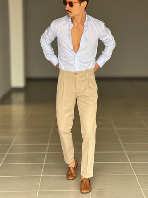 PANTALONE  PINCES  CAMMELLO  GABARDINE DI COTONE G PLAY