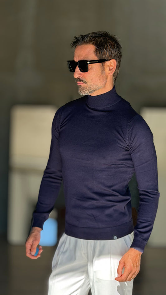 MEZZOCOLLO  COLOR BLU VISCOSA E MISTI MANICA LUNGA TELAMIRA