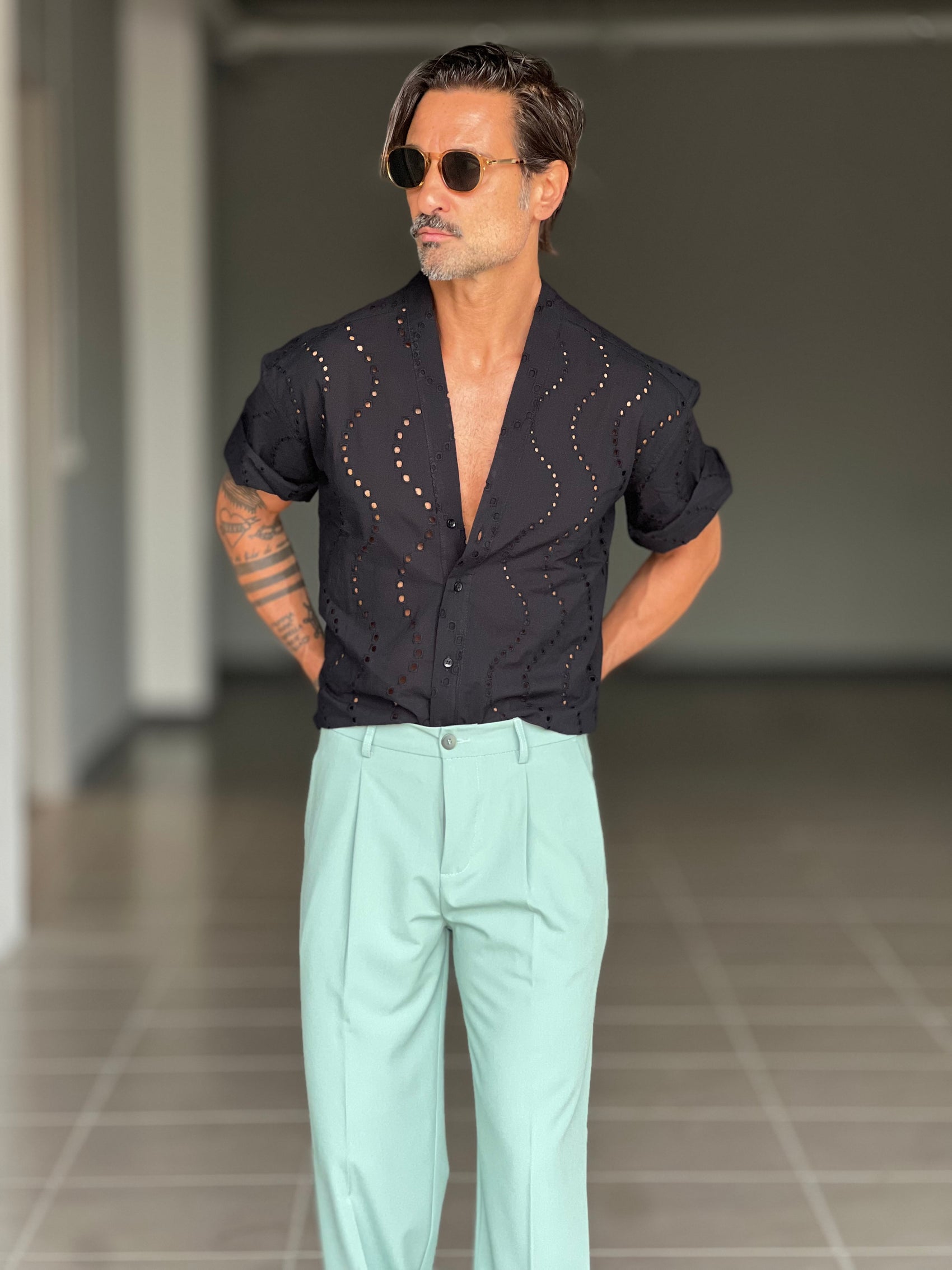 CAMICIA NERA KIMONO  CROP LINO E MISTI 00202