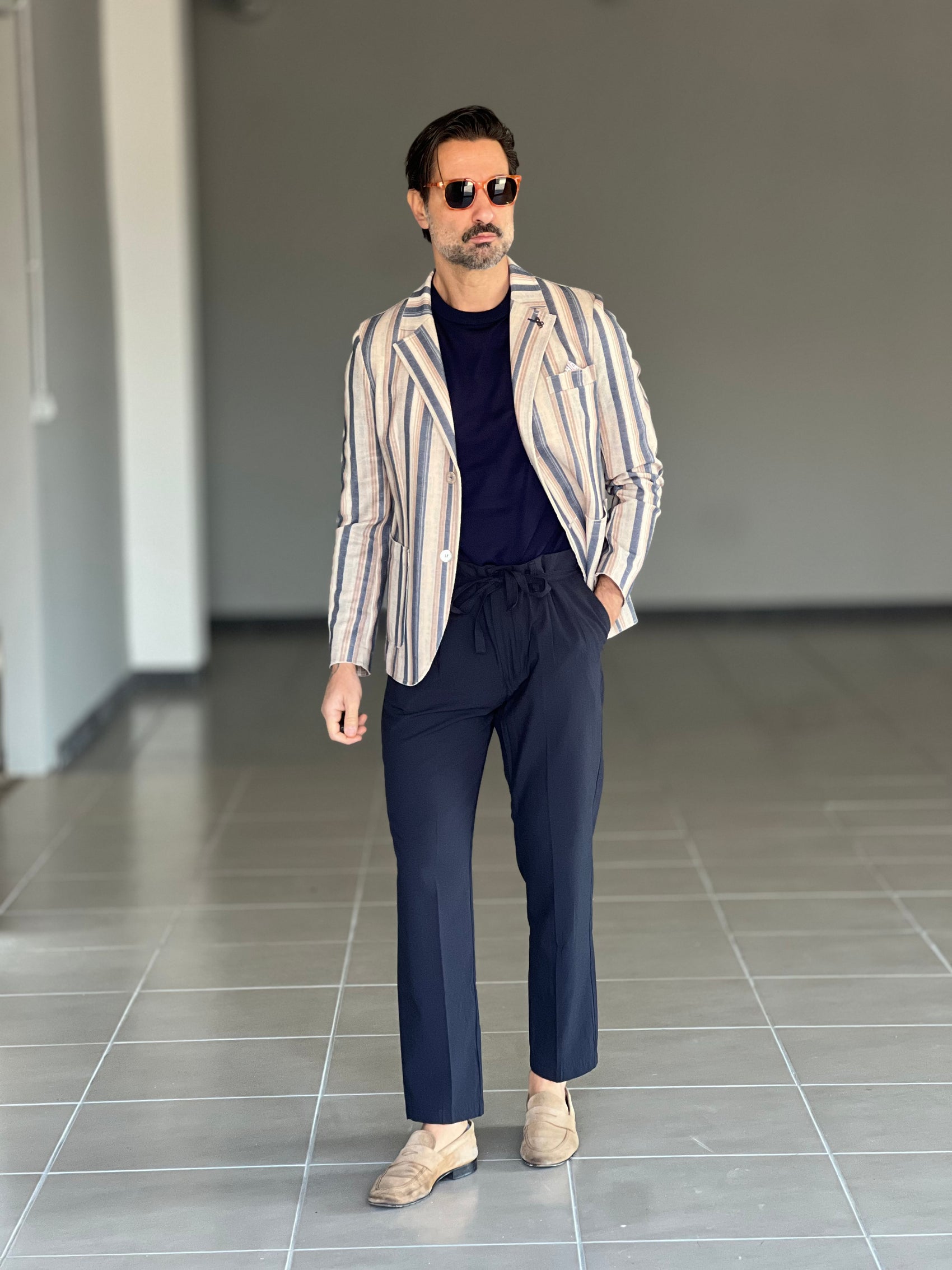 PANTALONE  PINCES BLU CREP DI  VISCOSA G PLAY INSERTO CINTURA 0025