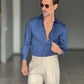 CAMICIA BLU  EFFETTO MAGLINA TELAMIRA