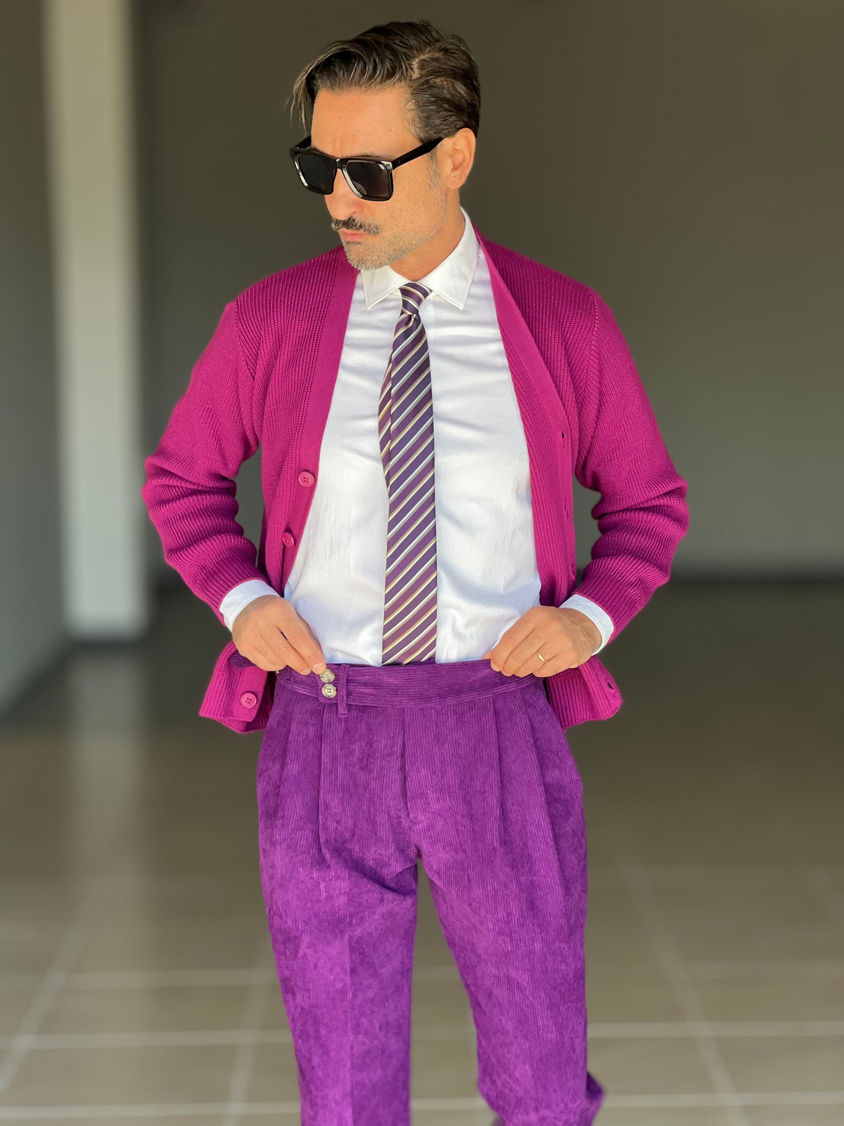 PANTALONE VELLUTO  VIOLA  PINCES VITA ALTA