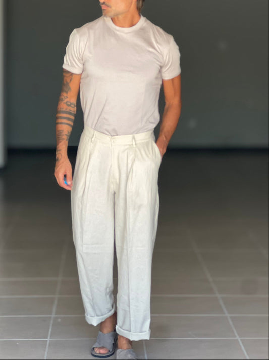 PANTAMOLLA BEIGE   MISTO LINO PINCES