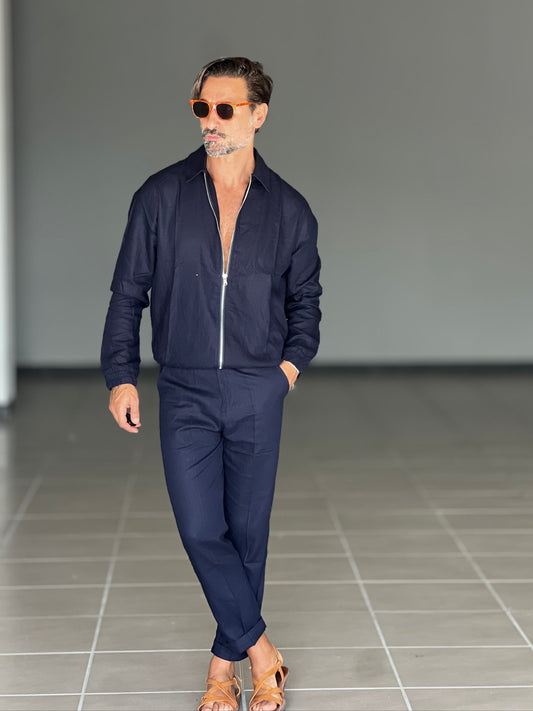 COORDINATO BLU LINO ZIP