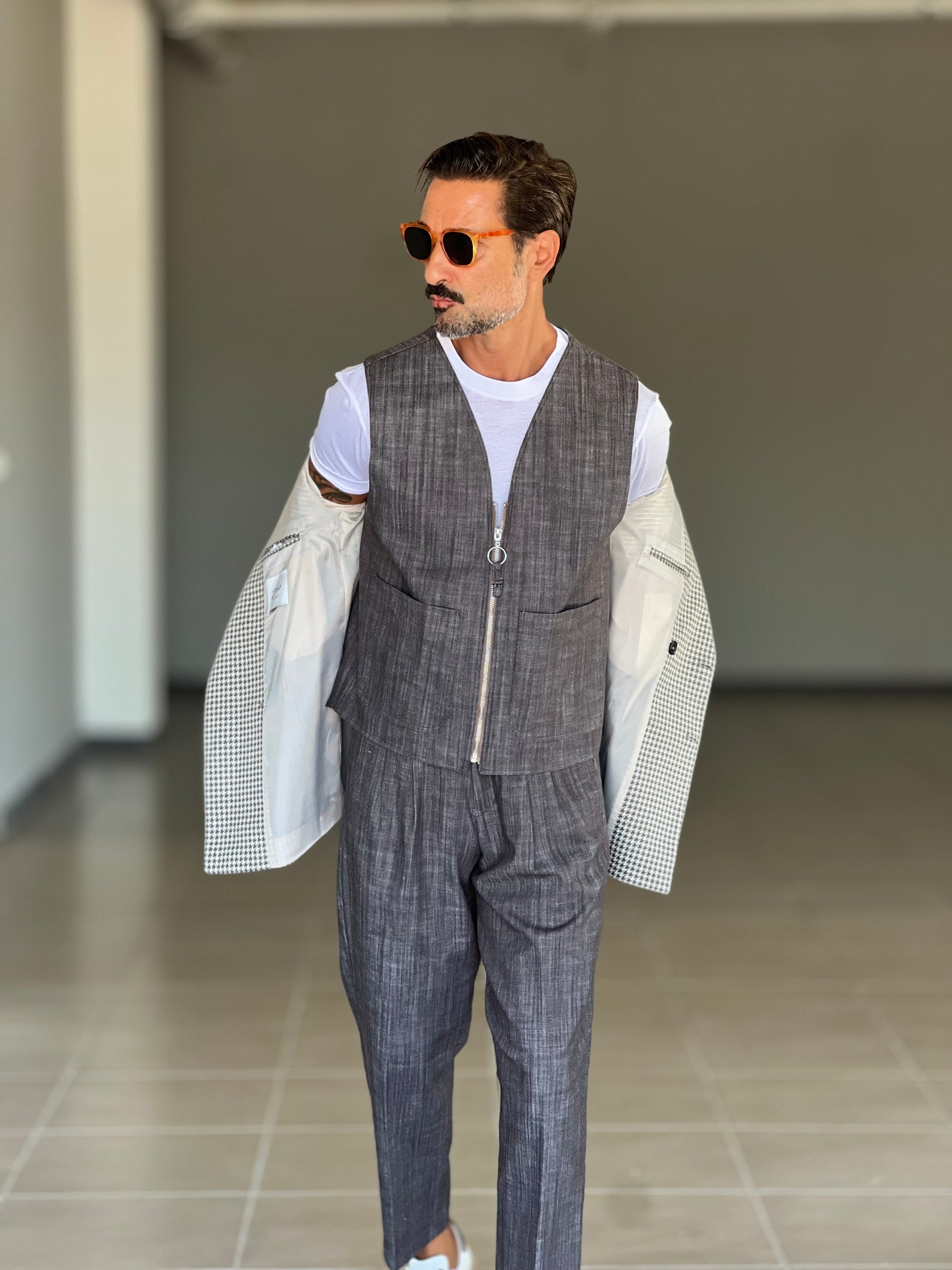 GILET  MORO  FIAMMATO ZIP STONDATO PETRO'