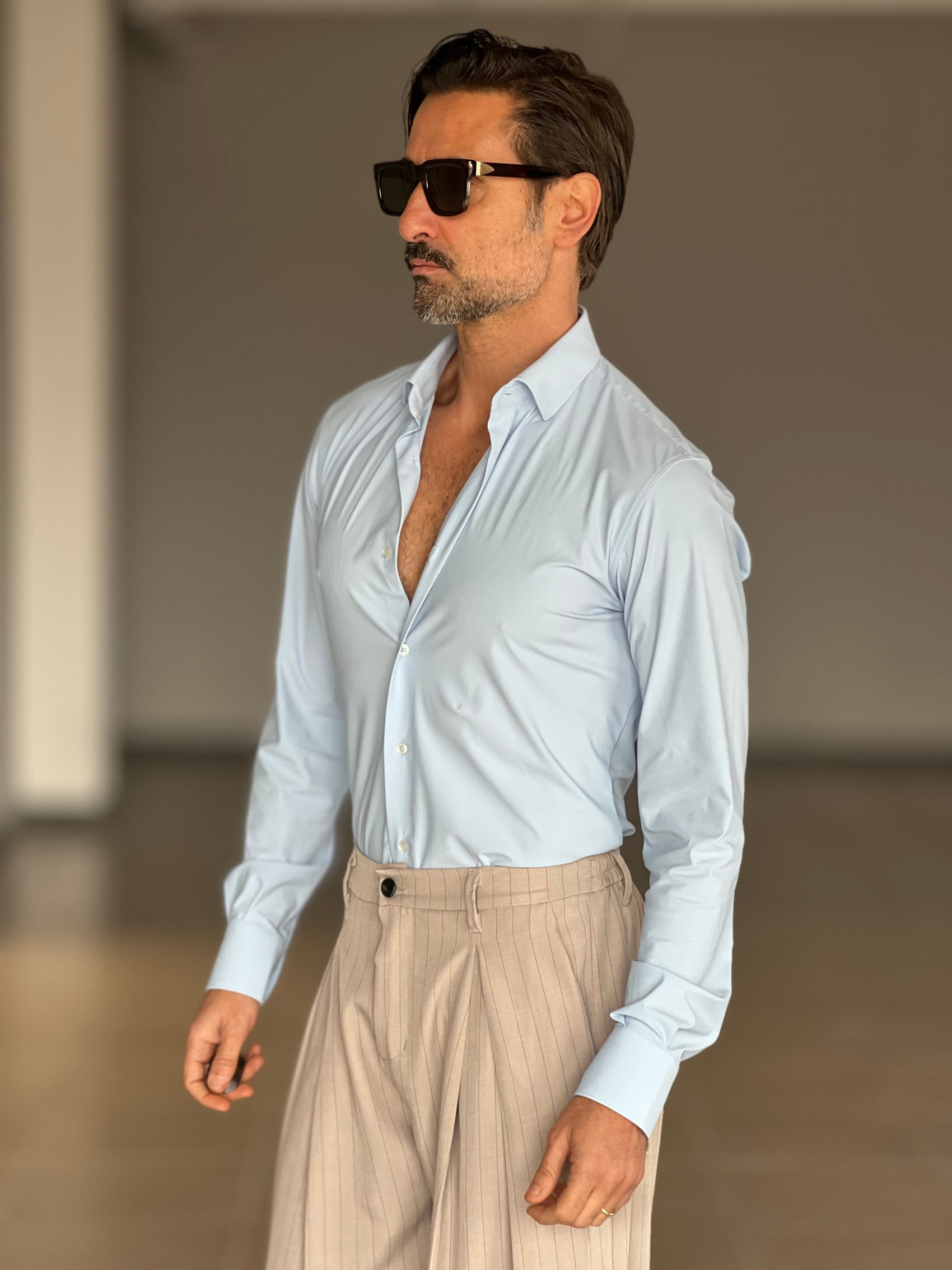 CAMICIA DEPOT CELESTE  EFFETTO MAGLINA  COTONE DOPPIO RITORTO