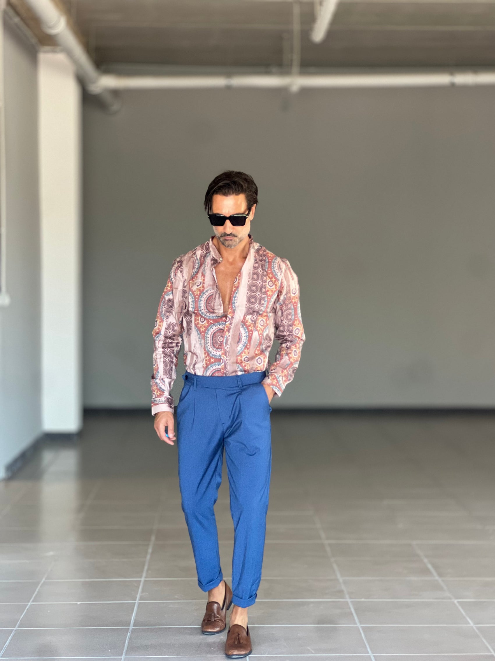 PANTALONE BLU ELETTRICO  VITA ALTA PINCES VISCOSA