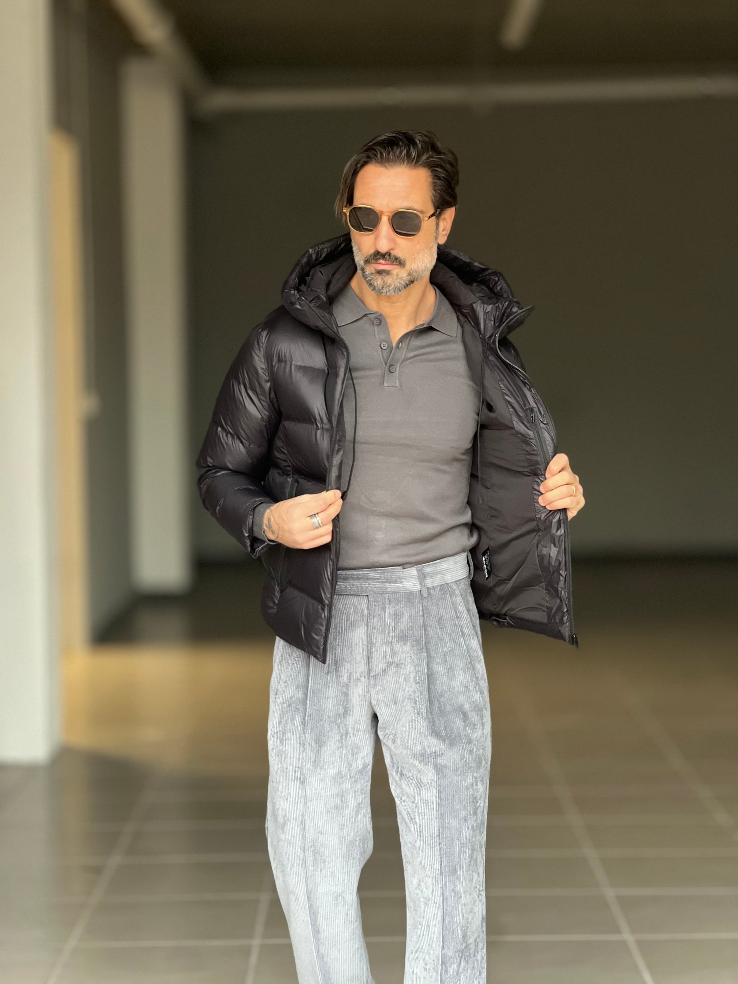 PIUMINO NERO TECNCO COLLO SCIARPA  CAPPUCCIO TELAMIRA