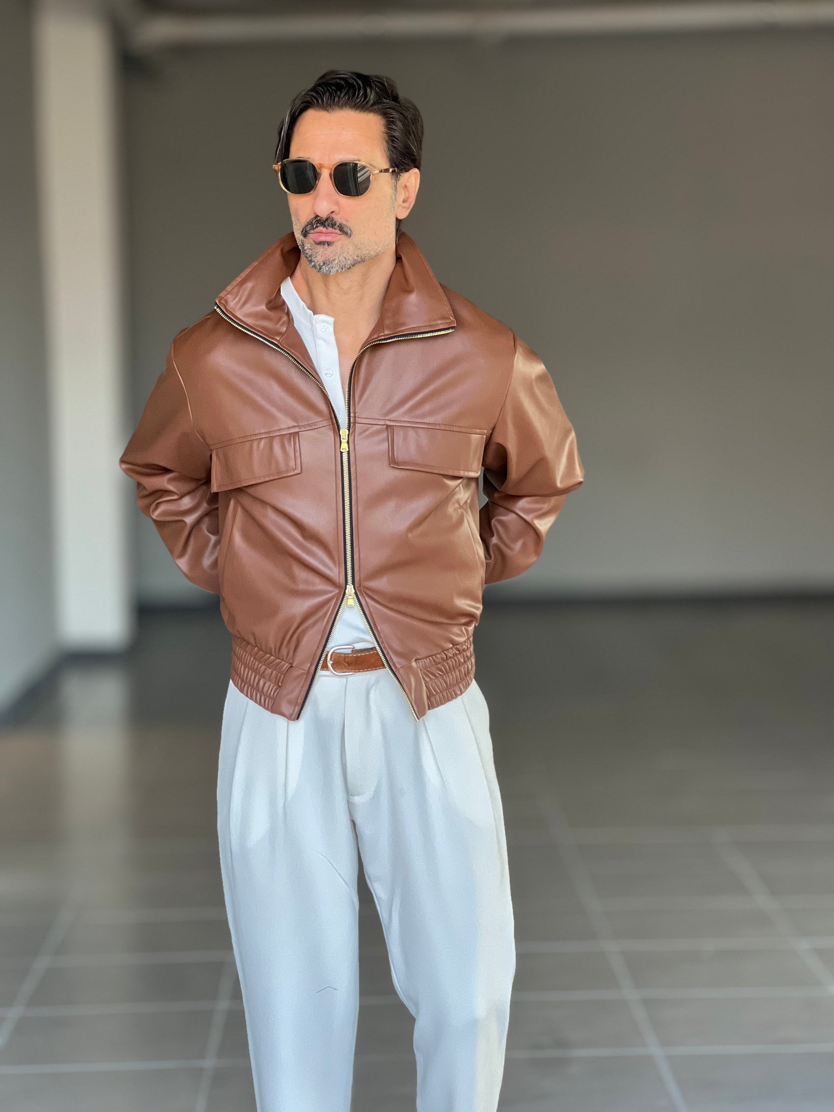GIUBBINO CUOIO  ECOPELLE CROP OVERSIZE