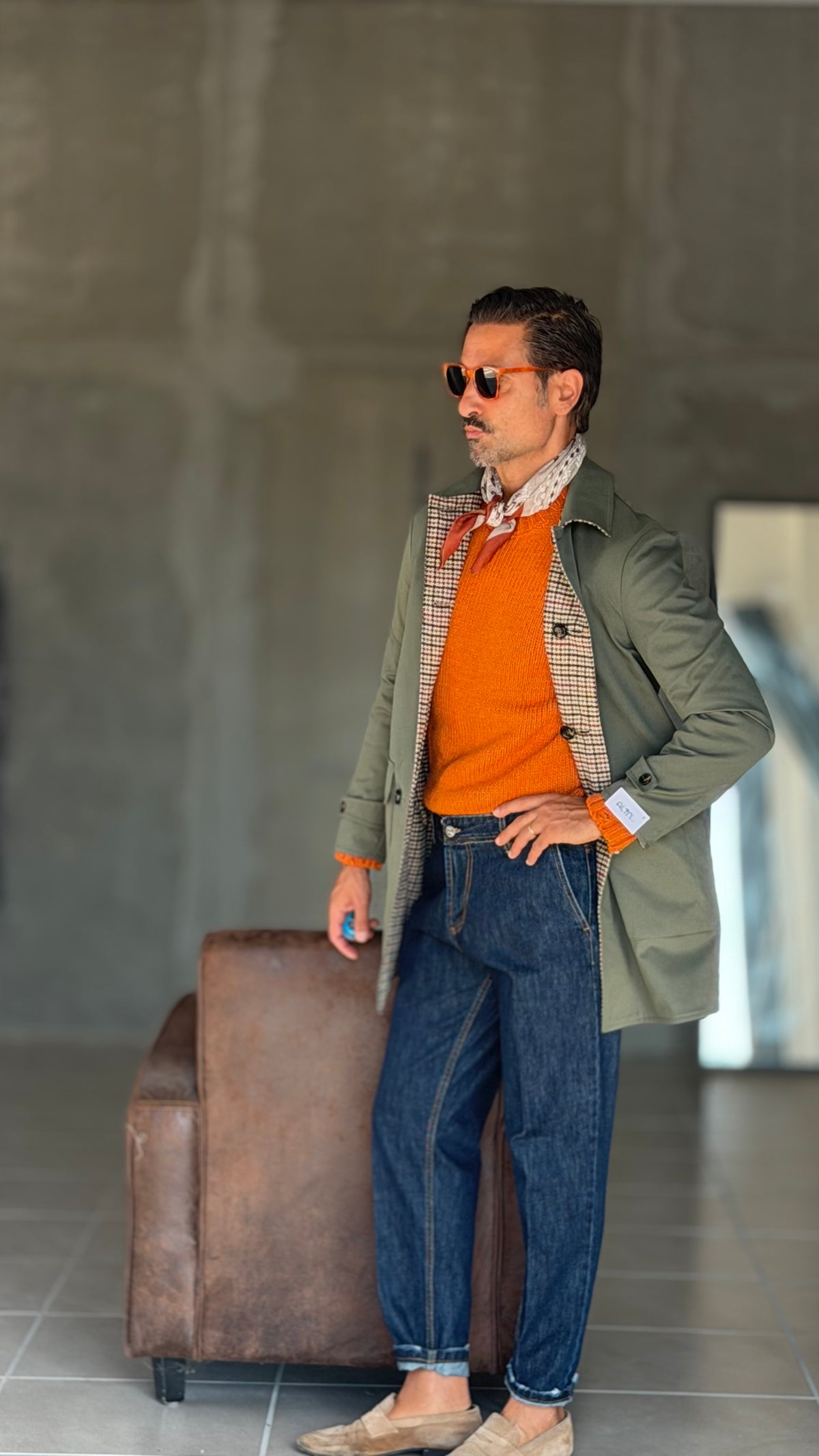TRENCH  VERDE  DOUBLEFACE PIE DE POULE ALTATENSIONE