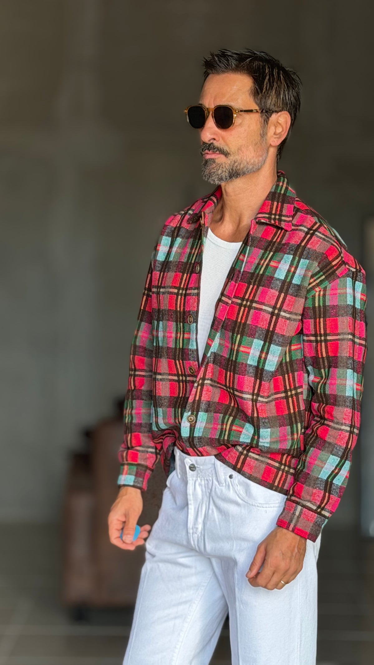 CAMICIA  FLANELLA QUADRO GALLES VERDE ROSA E CELESTE