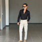 WHITE VISCOSE TROUSERS WITH REGULAR BOTTOM
